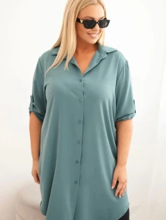 Dámská košilová šaty Plus Size s delším zadním dílem a model 21428147 rukávy tmavě mátová - K-Fashion