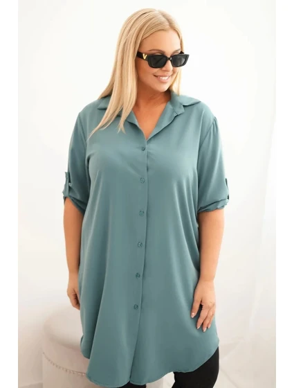 Dámská košilová šaty Plus Size s delším zadním dílem a model 21428147 rukávy tmavě mátová - K-Fashion