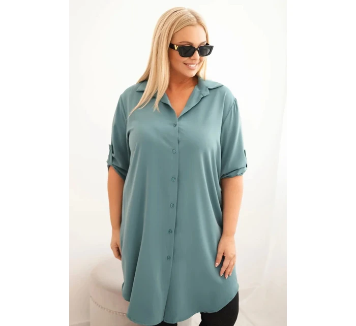 Dámská košilová šaty Plus Size s delším zadním dílem a model 21428147 rukávy tmavě mátová - K-Fashion