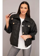 Dámská model 21890038 prošívaná bunda s květinovým vzorem černá - K-Fashion