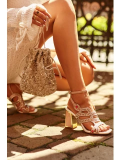 Dámské zdobené sandály na podpatku D&A model 21660315 růžové - S.Barski