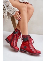 Kožené Zateplené Boty Dámské Na Plochém Podpatku model 21677266 Červené - Maciejka