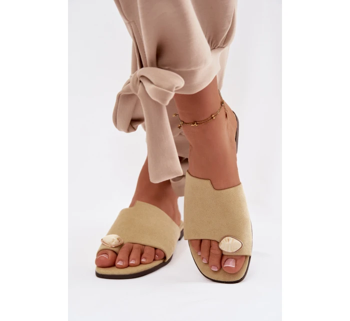 Dámské ploché pantofle s ozdobným detailem Eko semiš žluté Selavine