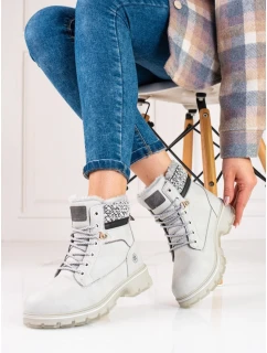 Trendy  kotníčkové boty dámské šedo-stříbrné na plochém podpatku