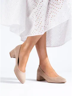 Zajímavé hnědé dámské lodičky na širokém podpatku