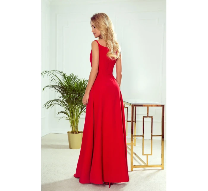 CHIARA Elegantní červené dámské maxi šaty na ramínkách model 21819737 - numoco