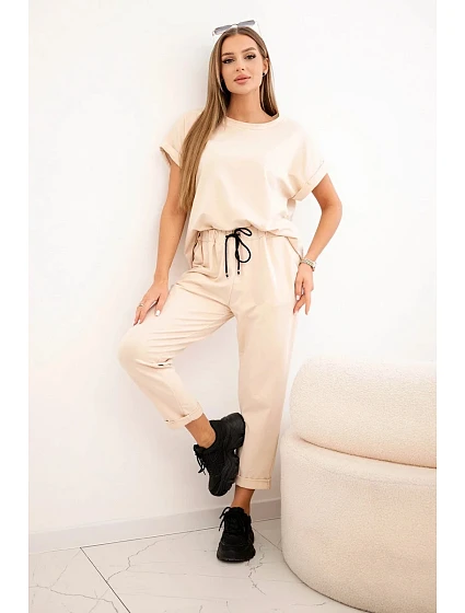 Bavlněný komplet halenka + kalhoty béžový Bavlněný komplet halenka + kalhoty béžový