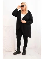 Dámská mikina Plus Size zateplená s kapucí a asymetrickým zipem černá Dámská mikina Plus Size zateplená s kapucí a asymetrickým zipem černá