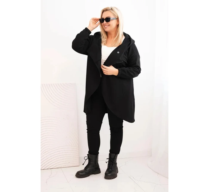 Dámská mikina Plus Size zateplená s kapucí a asymetrickým zipem černá Dámská mikina Plus Size zateplená s kapucí a asymetrickým zipem černá