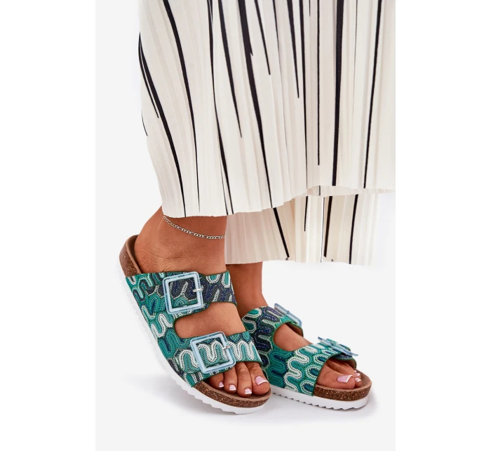 Dámské Pantofle S Přezkami A Briliantem S.Barski RB51-006 Zelené Dámské Pantofle S Přezkami A Briliantem S.Barski RB51-006 Zelené