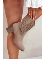 Dámské kotníkové boty S.Barski kovbojky na podpatku – béžové Dámské kotníkové boty S.Barski kovbojky na podpatku – béžové