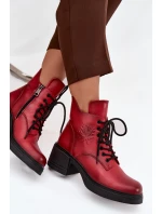Kožené dámské boty Vinceza – červené, zateplené, na širokém podpatku Kožené dámské boty Vinceza – červené, zateplené, na širokém podpatku