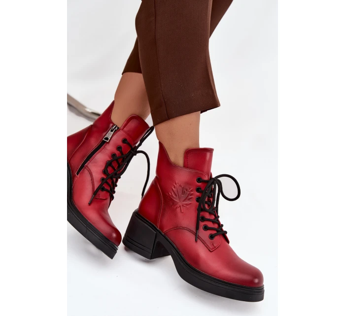 Kožené dámské boty Vinceza – červené, zateplené, na širokém podpatku Kožené dámské boty Vinceza – červené, zateplené, na širokém podpatku