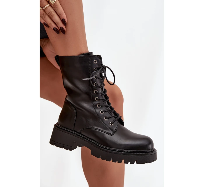 Botky workery dámské z eko kůže – černé Calesia