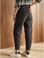 Dámské manšestrové kalhoty s elastickým pasem v grafitové barvě FashionStreet UY3164 Dámské manšestrové kalhoty s elastickým pasem v grafitové barvě FashionStreet UY3164
