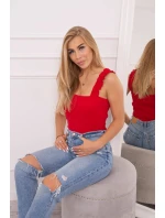 Halenka bez ramínek s volánky červená