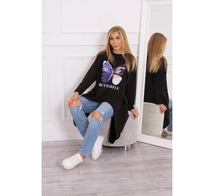 Oversize halenka s potiskem černá Oversize halenka s potiskem černá