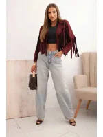 Dámská semišová bunda s třásněmi bordó Dámská semišová bunda s třásněmi bordó