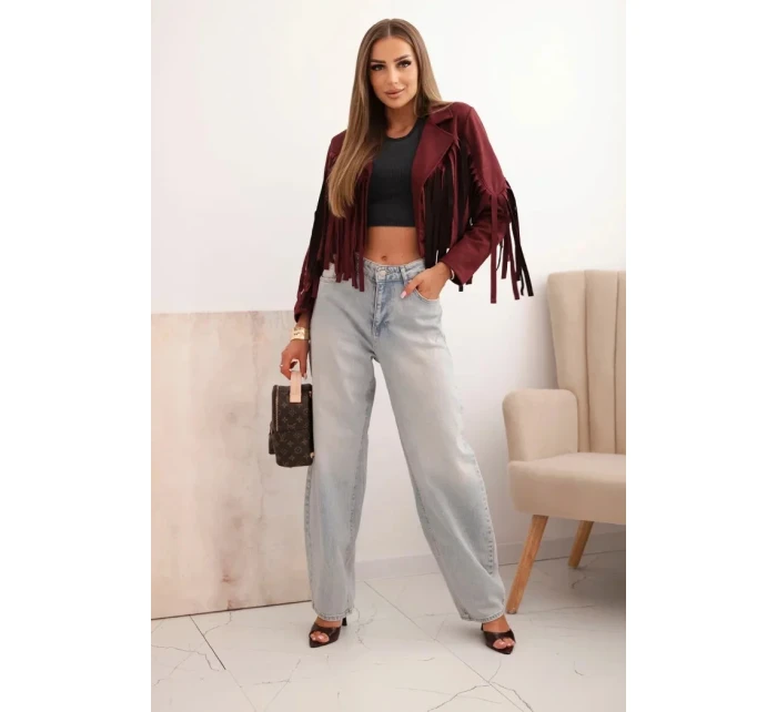 Dámská semišová bunda s třásněmi bordó Dámská semišová bunda s třásněmi bordó