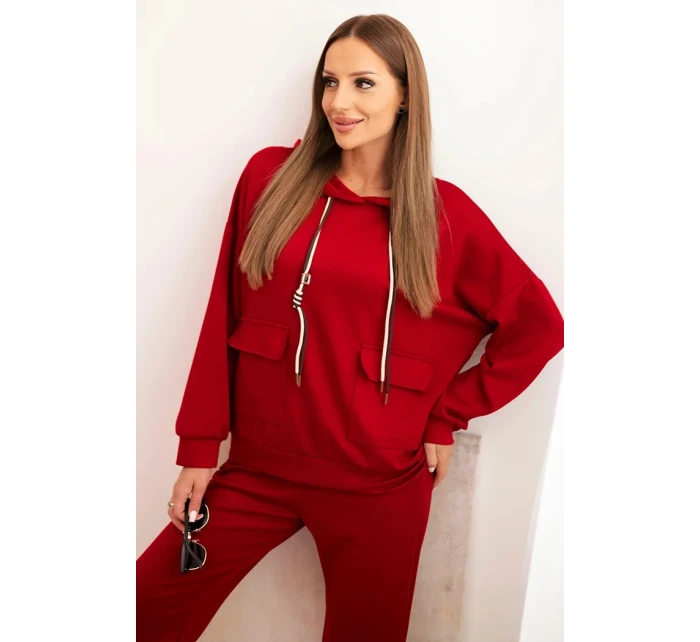 Dámská souprava máslová mikina s kapucí a kalhoty s páskem bordó Dámská souprava máslová mikina s kapucí a kalhoty s páskem bordó