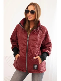 Dámská prošívaná bunda s krátkým střihem a stojáčkem bordová