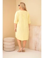 Dámské bavlněné šaty Plus Size se zavazováním u výstřihu žlutá