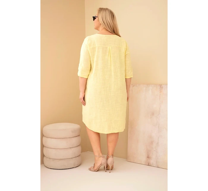 Dámské bavlněné šaty Plus Size se zavazováním u výstřihu žlutá