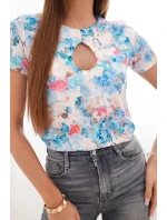 Dámská viskózová žebrovaná halenka s květinovým potiskem modrá