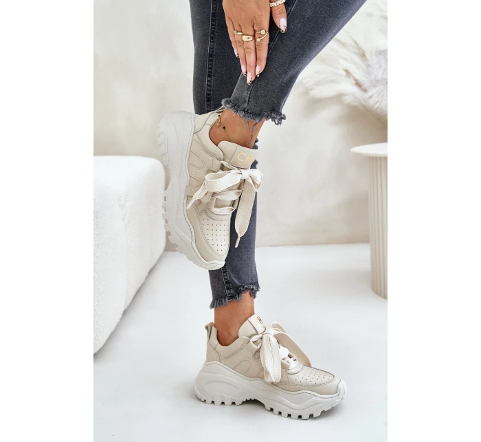 Dámské Kožené Tenisky Béžové model 21671647 - CheBello