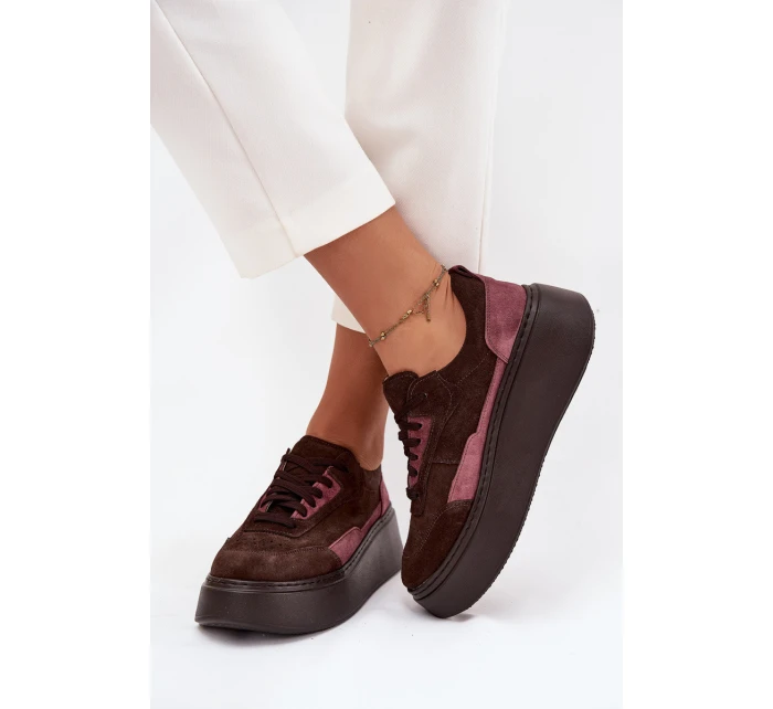 Dámské tenisky z pravé semiše na platformě Zazoo N1265S3 čokoládové