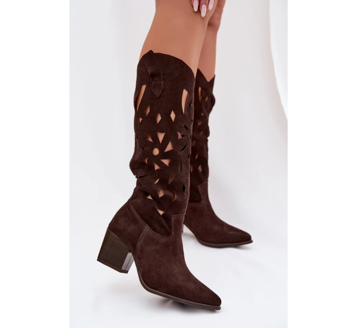 kozačky z přírodního semiše  Čokoládové model 22031659 - Zazoo