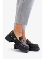 Kožené Polobotky Dámské S Ozdobami D&A Černé Kožené Polobotky Dámské S Ozdobami D&A Černé