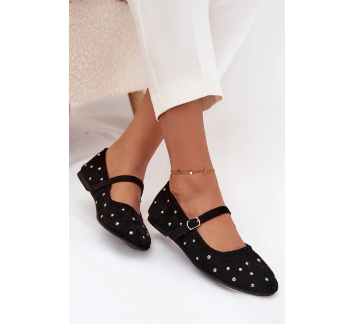 Dámské zdobené baleríny s páskem Olivisse – černé