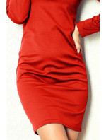 Dámské šaty jednoduché s dlouhým rukávem viskózové krátké model 15042378 Červená - numoco