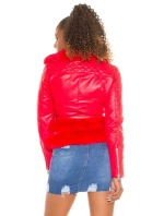 Dámská sexy kožená bunda s umělou kožešinou J930 Červená - In-Stylefashion