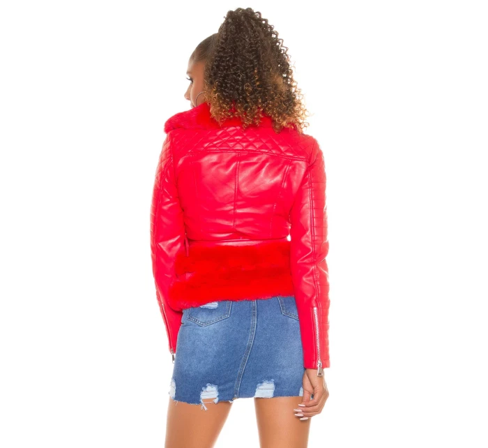Dámská sexy kožená bunda s umělou kožešinou J930 Červená - In-Stylefashion
