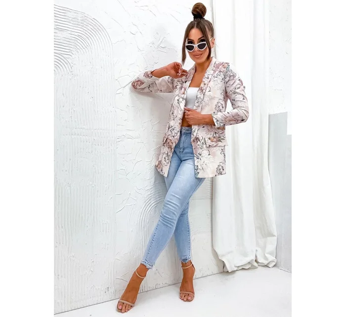 Béžové dámské sako s podšívkou model 20070247 - Moon Béžové dámské sako s podšívkou model 20070247 - Moon