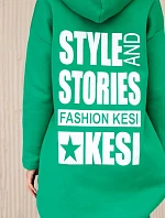 Zateplená mikina s dlouhými zády a kapucí zelená