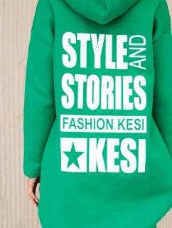 Zateplená mikina s dlouhými zády a kapucí zelená