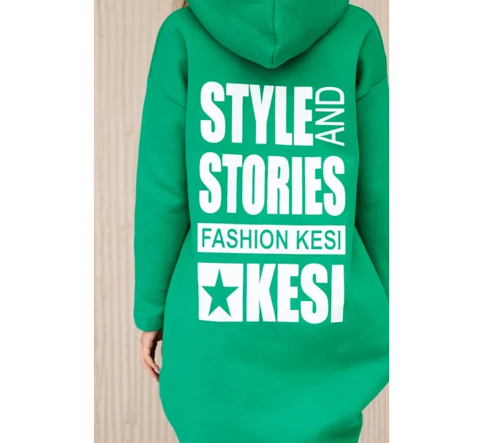 Zateplená mikina s dlouhými zády a kapucí zelená