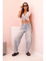 Dámská pruhovaná blůza se sklady a volánky tmavě růžová Dámská pruhovaná blůza se sklady a volánky tmavě růžová