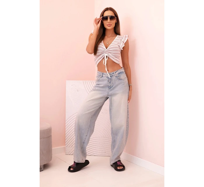 Dámská pruhovaná blůza se sklady a volánky tmavě růžová Dámská pruhovaná blůza se sklady a volánky tmavě růžová