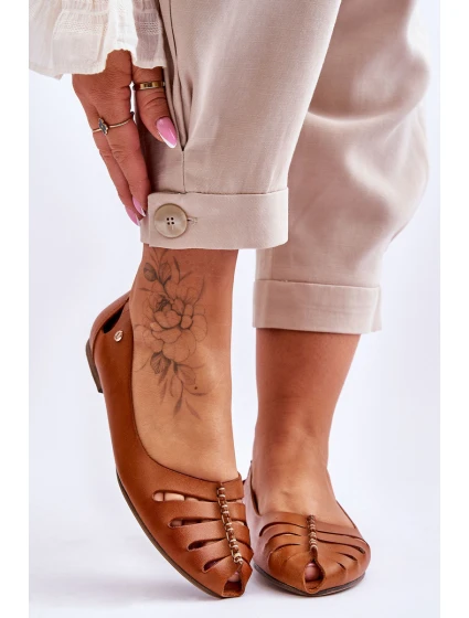 model 21617426 Pohodlné Dámské Kožené Baletky Hnědé - Zazoo