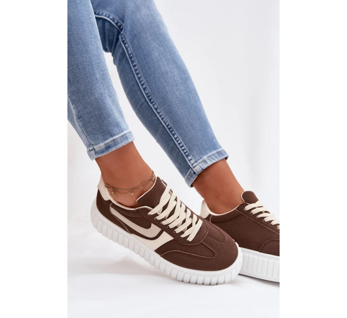 Dámské tenisky na platformě z eko semiše hnědé Cadrina Dámské tenisky na platformě z eko semiše hnědé Cadrina