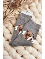 Teplé bavlněné ponožky s medvídkem, tmavě šedé Teplé bavlněné ponožky s medvídkem, tmavě šedé