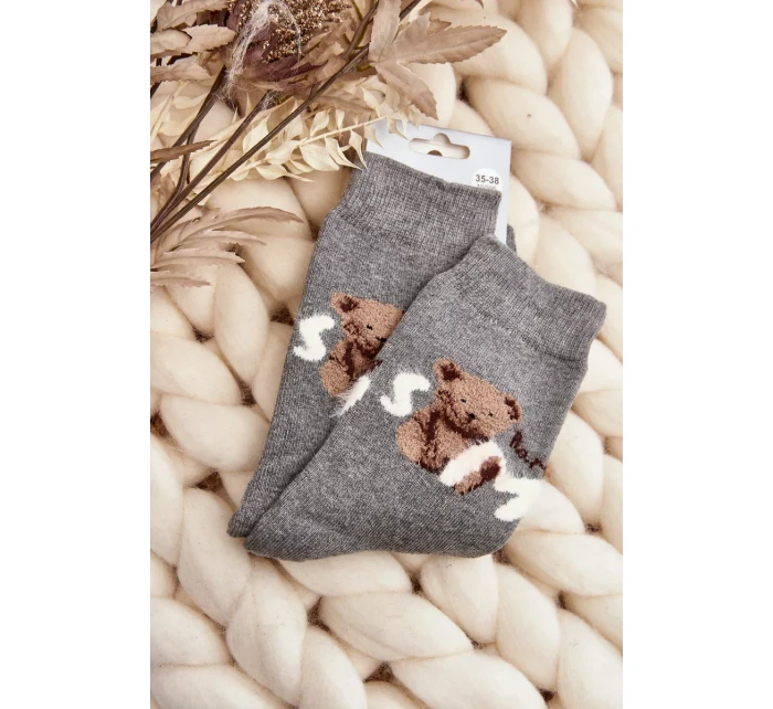 Teplé bavlněné ponožky s medvídkem, tmavě šedé Teplé bavlněné ponožky s medvídkem, tmavě šedé