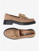 Krásné hnědé dámské  mokasíny na širokém podpatku