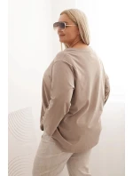 Dámská blůza Plus Size s model 21820427 kapsou a ohrnutým rukávem kiwi - K-Fashion