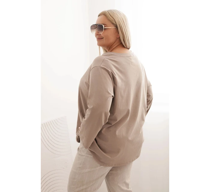 Dámská blůza Plus Size s model 21820427 kapsou a ohrnutým rukávem kiwi - K-Fashion