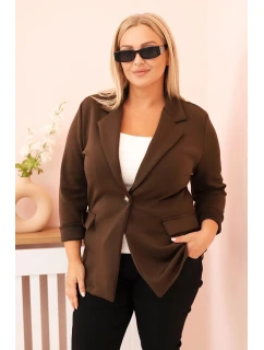 Dámská viskózová sako Plus Size s dlouhým rukávem a límcem hnědá